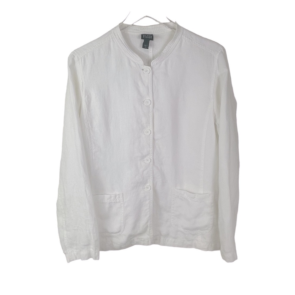 Eileen Fisher 100% Linen White Shirt Jacket Lagenlook Minimalist Women's Size M